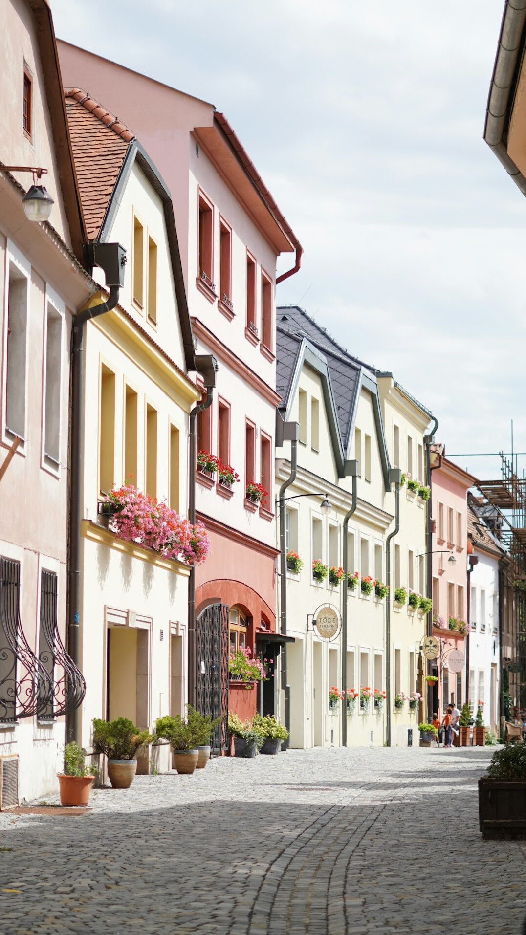 Colorful European old town street with historic townhouses