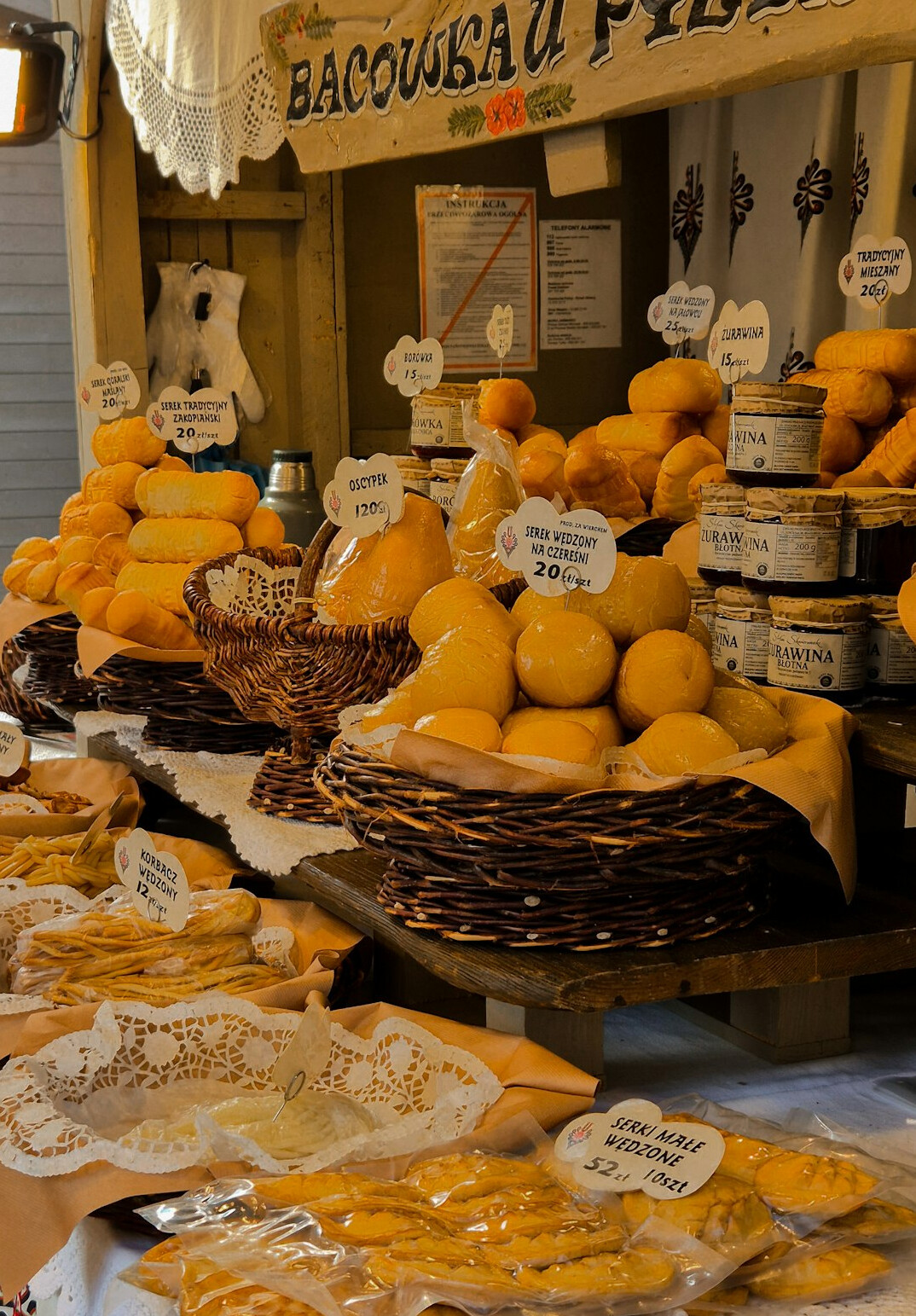 polish market stall with cheese
